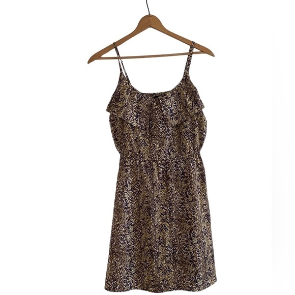 H&M Brown Patterned Sleeveless Spaghetti Strap Dress Size 8 - Picture 1 of 6